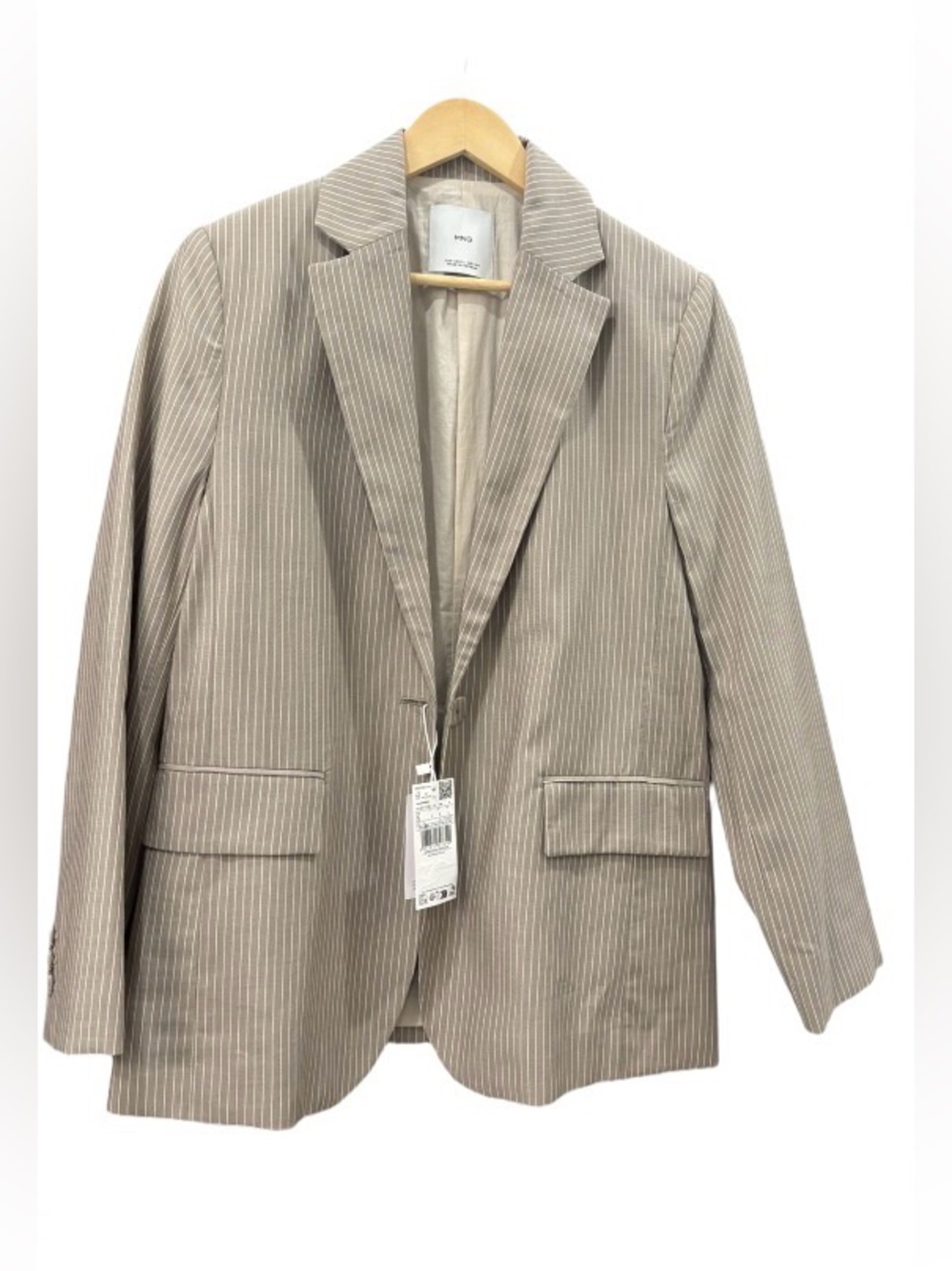 NWT Mango Women's Beige Pinstripe Blazer